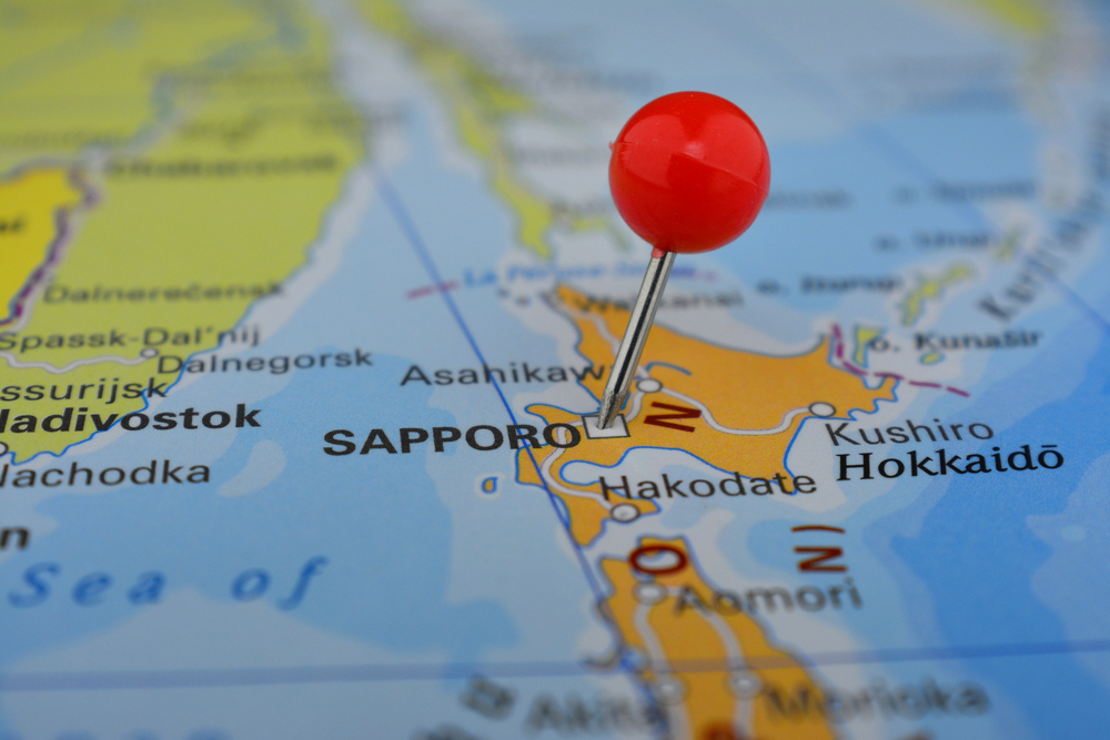 Sapporo pinned on map Hokkaido, Japan