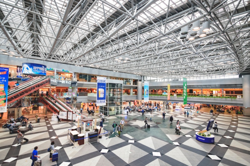 HOKKAIDO, JAPAN - June 20, 2018 : Wide view of New Chitose Airport with travelers and people.