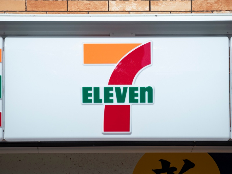 February 16, 2019, Tokyo, Japan - A logo of 7-Eleven on display outside its convenience store in Tokyo. 7-Eleven is Japan's convenience store chain.
