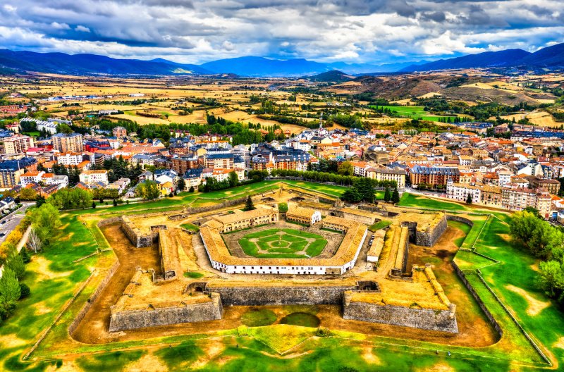Aerial view Jaca Citadel in Spain