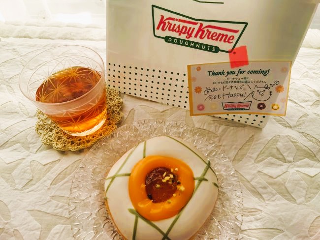 メッセージカードと道産メロンドーナツと紅茶