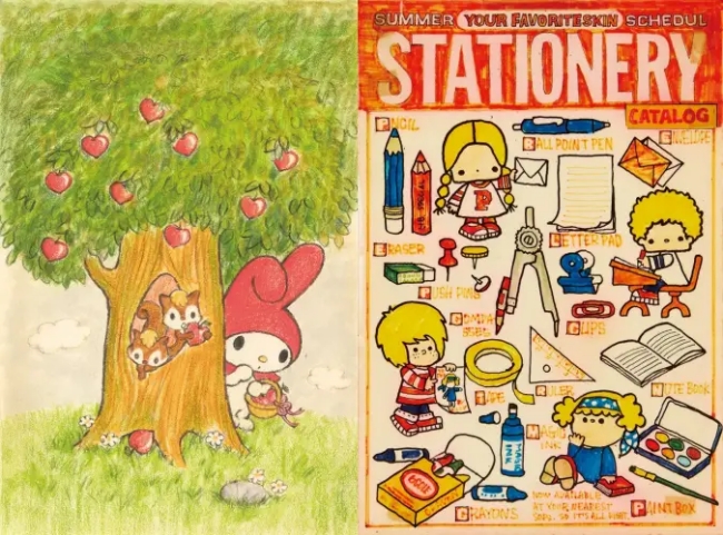 マイメロディ　ポストカード用色付きラフ画、パティ＆ジミー　色付きラフ画