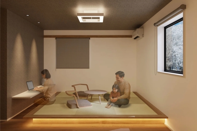 畳の小上がりを設けたリビングスペース