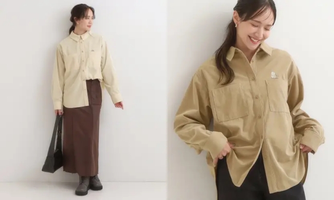 ワンポイント刺繍 コーデュロイシャツ