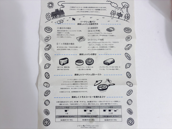 ソーケシュ流のトースト方法や保存法が記された説明書
